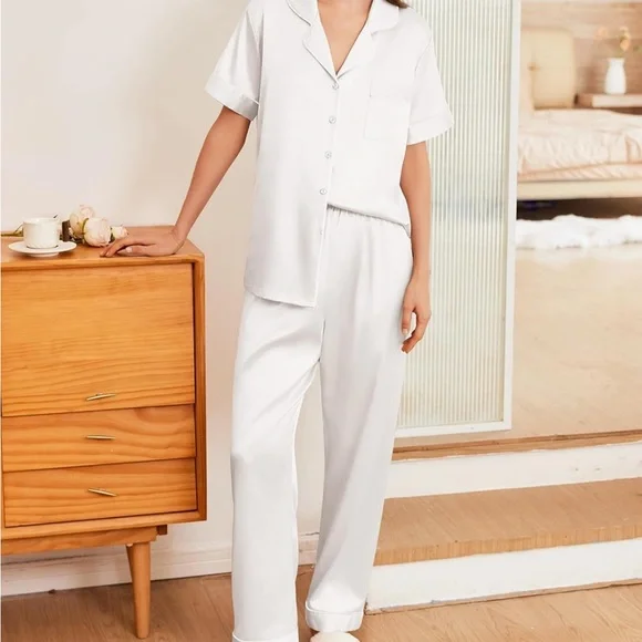 Ekouaer Silk Satin Women's White Pajama Set Size XXL, NWT - Picture 1 of 8